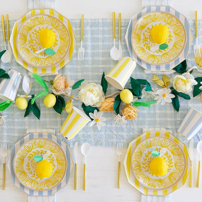 Light Yellow Cabana Stripe Party Cups, Pack of 8, 12oz | Disposable, for holidays, baby showers, and birthday parties