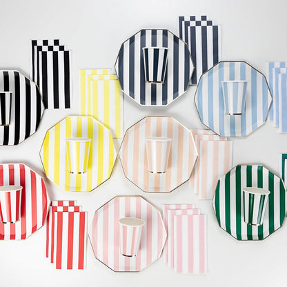 Light Yellow Cabana Stripe Party Cups, Pack of 8, 12oz | Disposable, for holidays, baby showers, and birthday parties