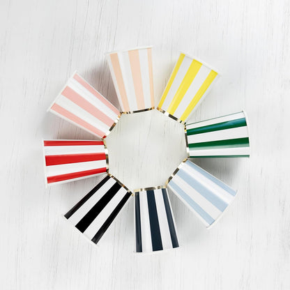 Light Yellow Cabana Stripe Party Cups, Pack of 8, 12oz | Disposable, for holidays, baby showers, and birthday parties