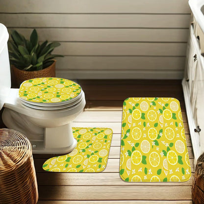 Lemon Shower Curtain Sets, Summer Bright Lemon Leaves Summer Yellow Waterproof Fabric Bathroom Sets with Shower Curtain and Rugs for Home Bath Toile Hotel Decor 72x72 Inch