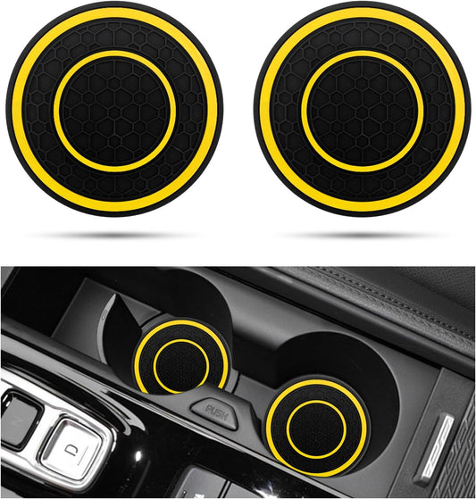 2 PCS Car Cup Holder Coasters, 2.75 Inch Diameter Dustproof Auto Cup Holder Insert Coaster, Universal Anti-Slip Drink Cup Mat for Most Vehicles, Interior Car Accessories (Yellow)