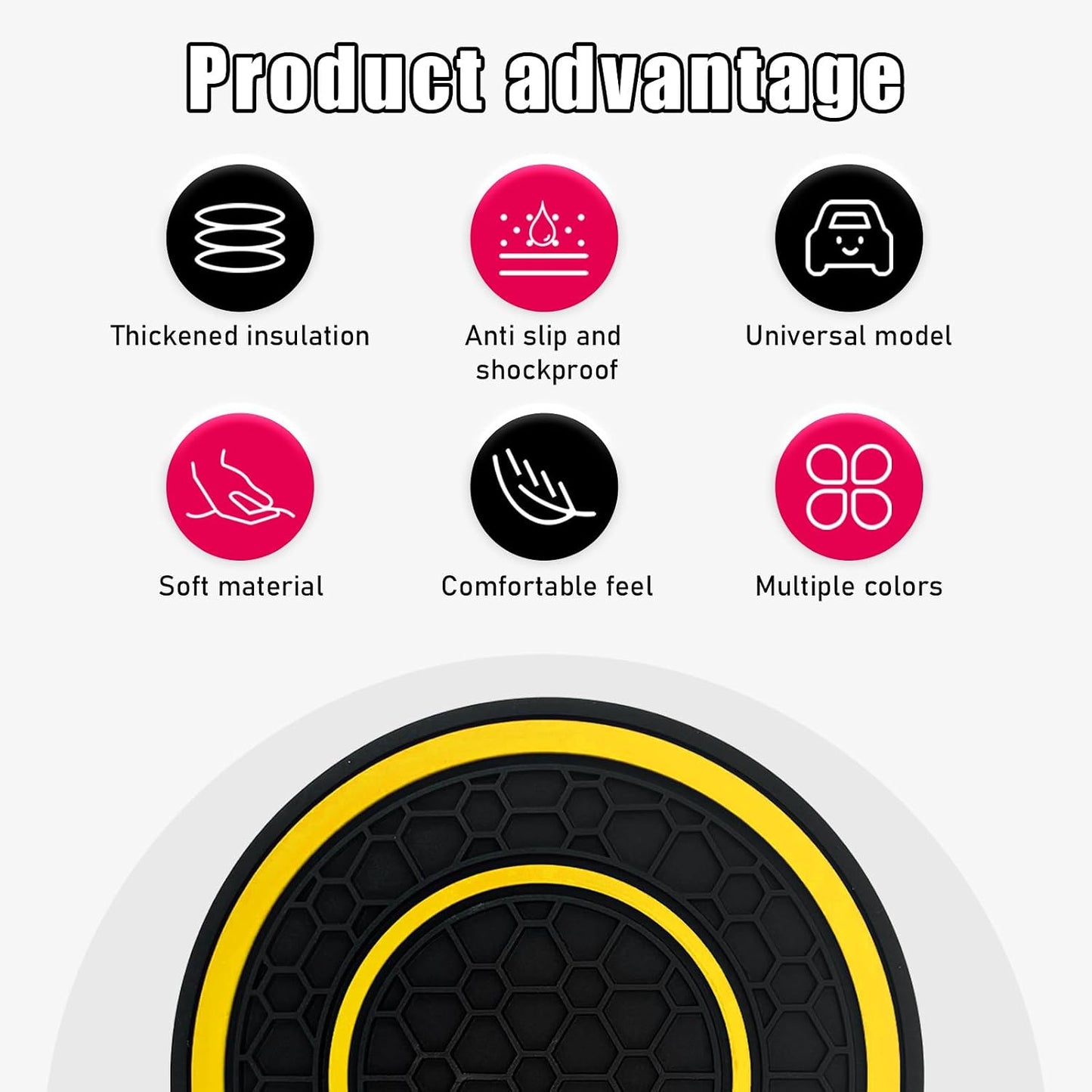 2 PCS Car Cup Holder Coasters, 2.75 Inch Diameter Dustproof Auto Cup Holder Insert Coaster, Universal Anti-Slip Drink Cup Mat for Most Vehicles, Interior Car Accessories (Yellow)