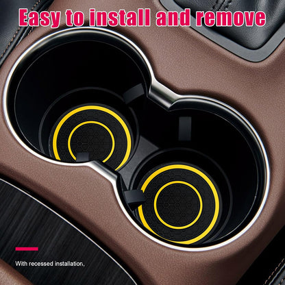 2 PCS Car Cup Holder Coasters, 2.75 Inch Diameter Dustproof Auto Cup Holder Insert Coaster, Universal Anti-Slip Drink Cup Mat for Most Vehicles, Interior Car Accessories (Yellow)