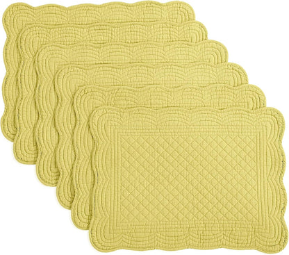 Quilted Placemats Set of 6 Washable-13x18 inches Rectangular Placemats for Kitchen Table-100% Cotton Fabric Rectangular Table Mats, (Yellow)