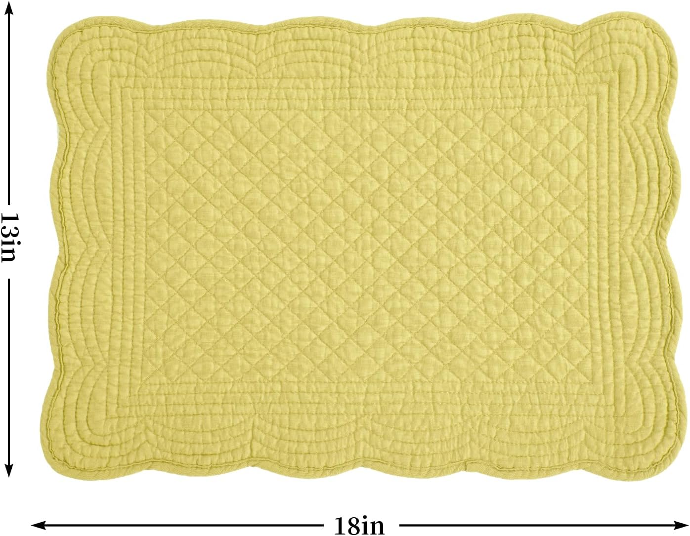 Quilted Placemats Set of 6 Washable-13x18 inches Rectangular Placemats for Kitchen Table-100% Cotton Fabric Rectangular Table Mats, (Yellow)