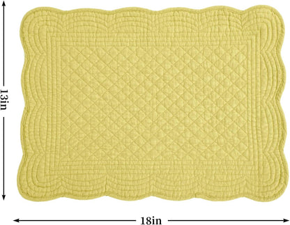Quilted Placemats Set of 6 Washable-13x18 inches Rectangular Placemats for Kitchen Table-100% Cotton Fabric Rectangular Table Mats, (Yellow)