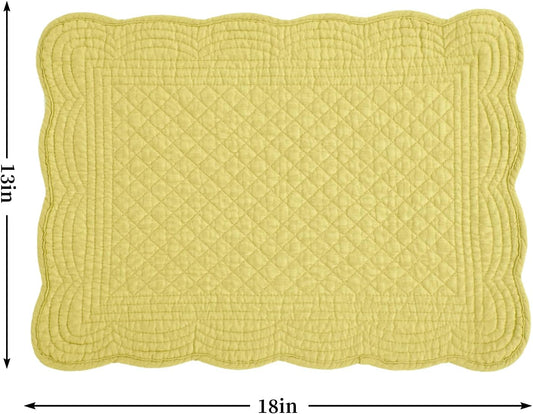 Quilted Placemats Set of 6 Washable-13x18 inches Rectangular Placemats for Kitchen Table-100% Cotton Fabric Rectangular Table Mats, (Yellow)