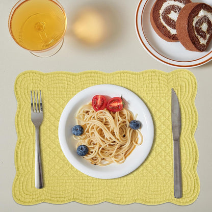 Quilted Placemats Set of 6 Washable-13x18 inches Rectangular Placemats for Kitchen Table-100% Cotton Fabric Rectangular Table Mats, (Yellow)
