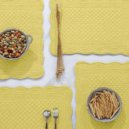 Quilted Placemats Set of 6 Washable-13x18 inches Rectangular Placemats for Kitchen Table-100% Cotton Fabric Rectangular Table Mats, (Yellow)