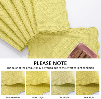Quilted Placemats Set of 6 Washable-13x18 inches Rectangular Placemats for Kitchen Table-100% Cotton Fabric Rectangular Table Mats, (Yellow)