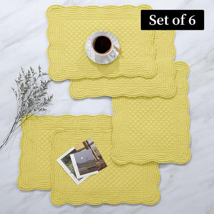 Quilted Placemats Set of 6 Washable-13x18 inches Rectangular Placemats for Kitchen Table-100% Cotton Fabric Rectangular Table Mats, (Yellow)