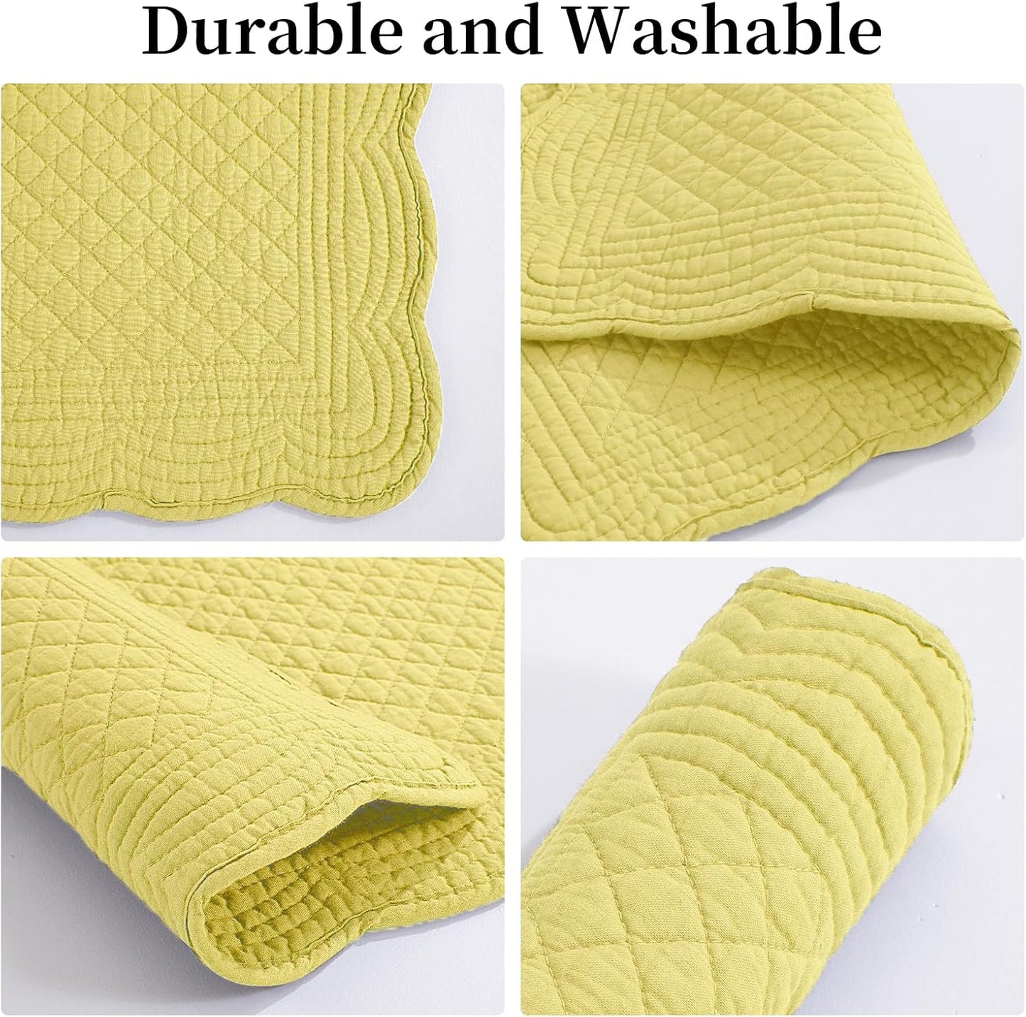 Quilted Placemats Set of 6 Washable-13x18 inches Rectangular Placemats for Kitchen Table-100% Cotton Fabric Rectangular Table Mats, (Yellow)