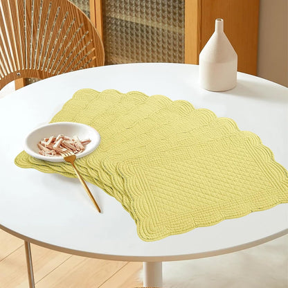 Quilted Placemats Set of 6 Washable-13x18 inches Rectangular Placemats for Kitchen Table-100% Cotton Fabric Rectangular Table Mats, (Yellow)