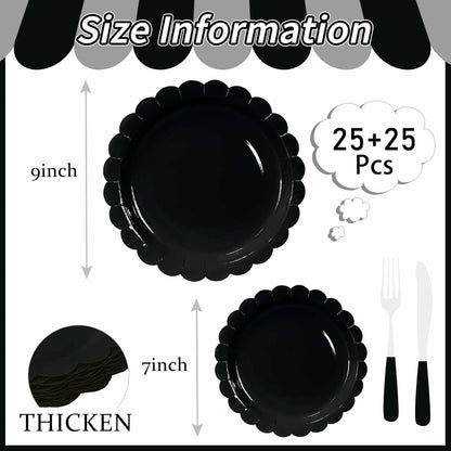 50 Pcs Yellow Scalloped Paper Plates 25 × 7'' and 25 × 9'' Disposable Yellow Scalloped Dinner Plates for Wedding Baby Shower Birthday Party Disposable Dessert Plate