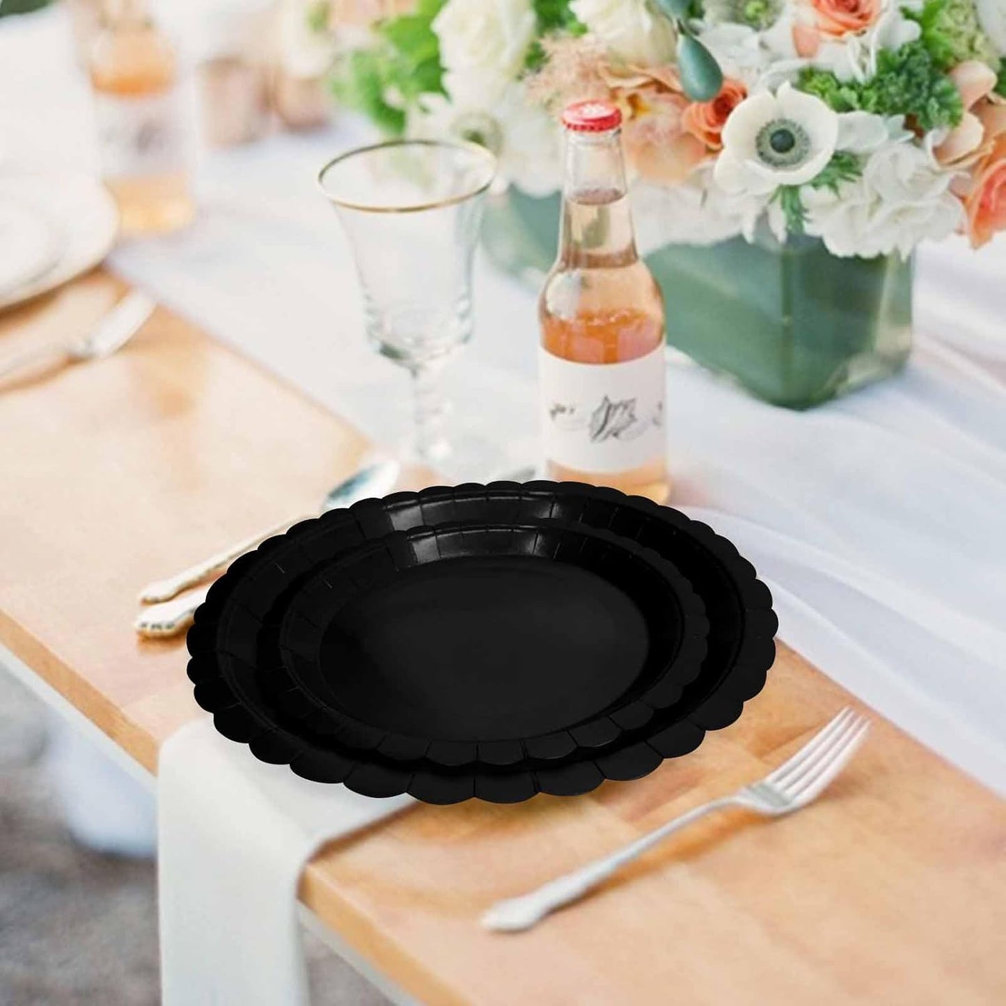 50 Pcs Yellow Scalloped Paper Plates 25 × 7'' and 25 × 9'' Disposable Yellow Scalloped Dinner Plates for Wedding Baby Shower Birthday Party Disposable Dessert Plate