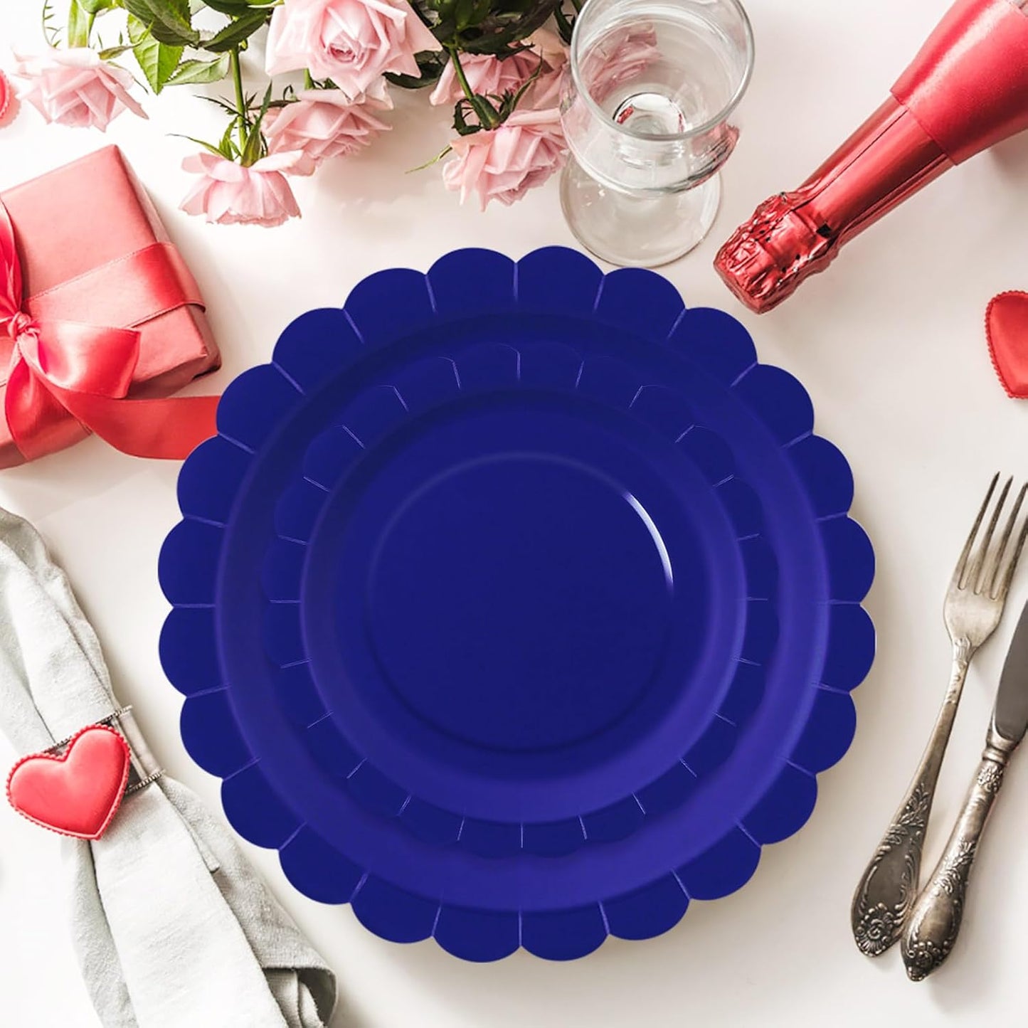 50 Pcs Yellow Scalloped Paper Plates 25 × 7'' and 25 × 9'' Disposable Yellow Scalloped Dinner Plates for Wedding Baby Shower Birthday Party Disposable Dessert Plate