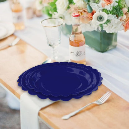 50 Pcs Yellow Scalloped Paper Plates 25 × 7'' and 25 × 9'' Disposable Yellow Scalloped Dinner Plates for Wedding Baby Shower Birthday Party Disposable Dessert Plate