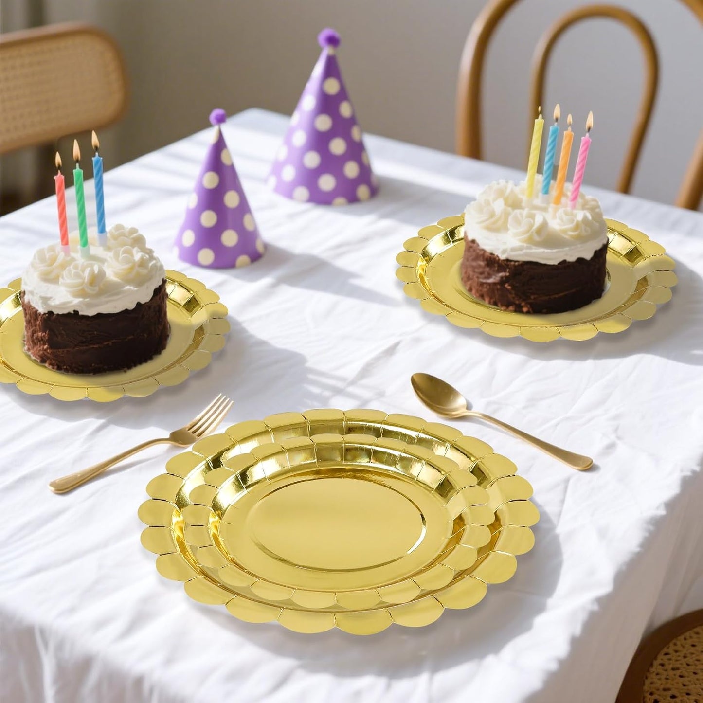 50 Pcs Yellow Scalloped Paper Plates 25 × 7'' and 25 × 9'' Disposable Yellow Scalloped Dinner Plates for Wedding Baby Shower Birthday Party Disposable Dessert Plate