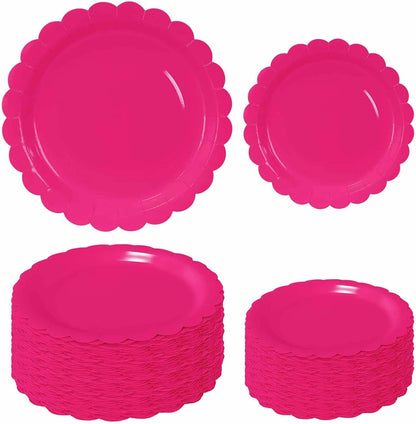 50 Pcs Yellow Scalloped Paper Plates 25 × 7'' and 25 × 9'' Disposable Yellow Scalloped Dinner Plates for Wedding Baby Shower Birthday Party Disposable Dessert Plate