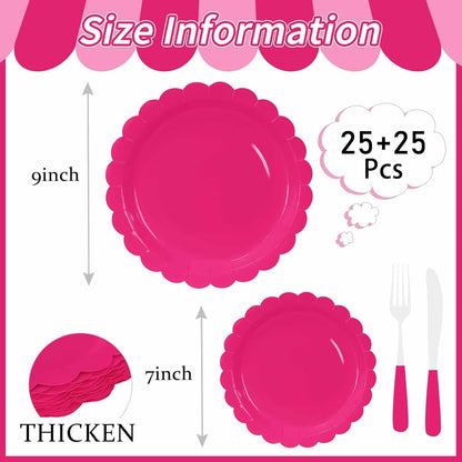 50 Pcs Yellow Scalloped Paper Plates 25 × 7'' and 25 × 9'' Disposable Yellow Scalloped Dinner Plates for Wedding Baby Shower Birthday Party Disposable Dessert Plate