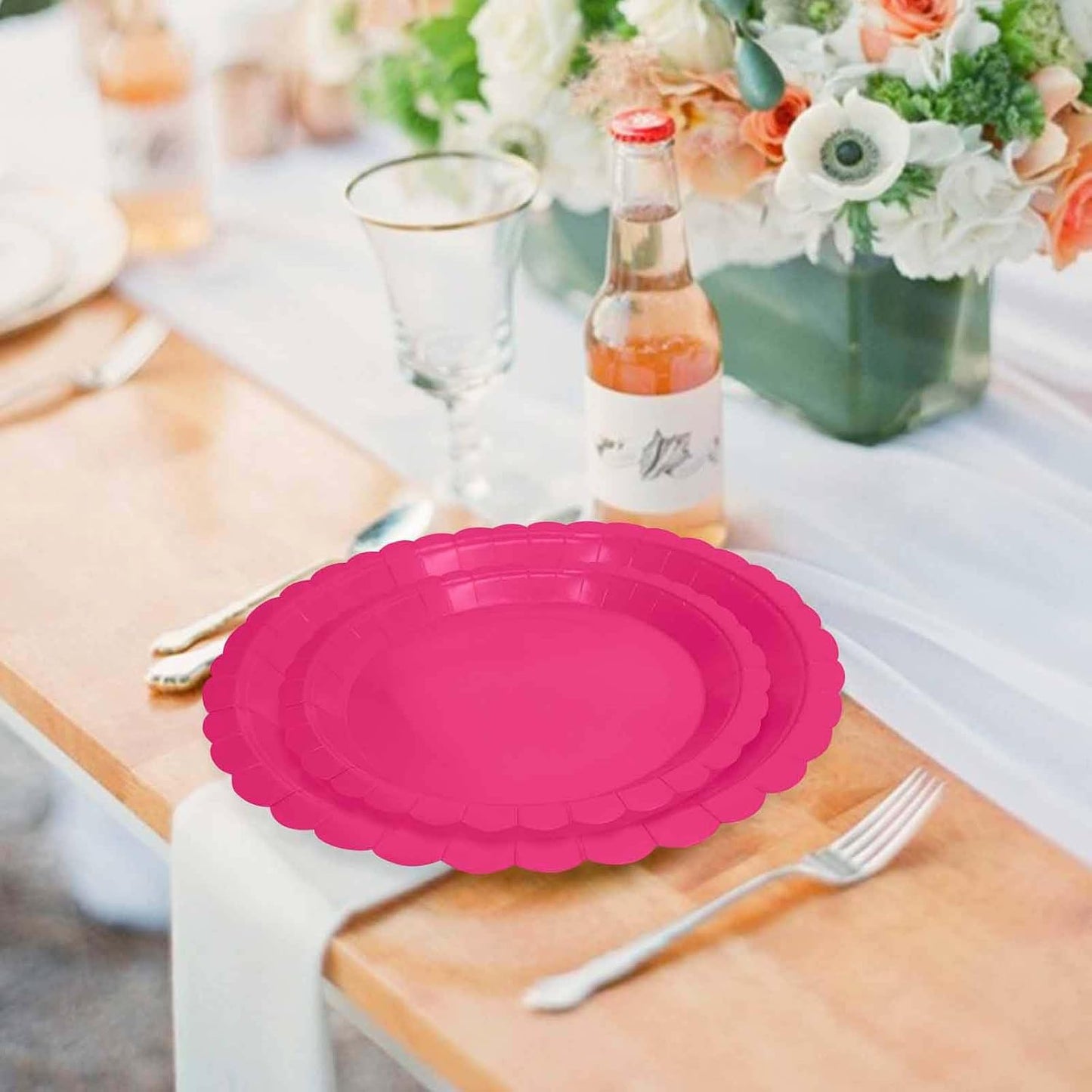 50 Pcs Yellow Scalloped Paper Plates 25 × 7'' and 25 × 9'' Disposable Yellow Scalloped Dinner Plates for Wedding Baby Shower Birthday Party Disposable Dessert Plate