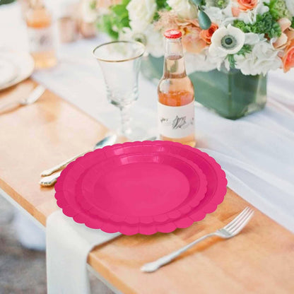 50 Pcs Yellow Scalloped Paper Plates 25 × 7'' and 25 × 9'' Disposable Yellow Scalloped Dinner Plates for Wedding Baby Shower Birthday Party Disposable Dessert Plate