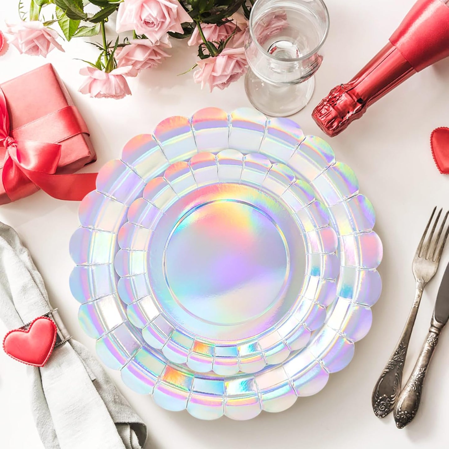 50 Pcs Yellow Scalloped Paper Plates 25 × 7'' and 25 × 9'' Disposable Yellow Scalloped Dinner Plates for Wedding Baby Shower Birthday Party Disposable Dessert Plate
