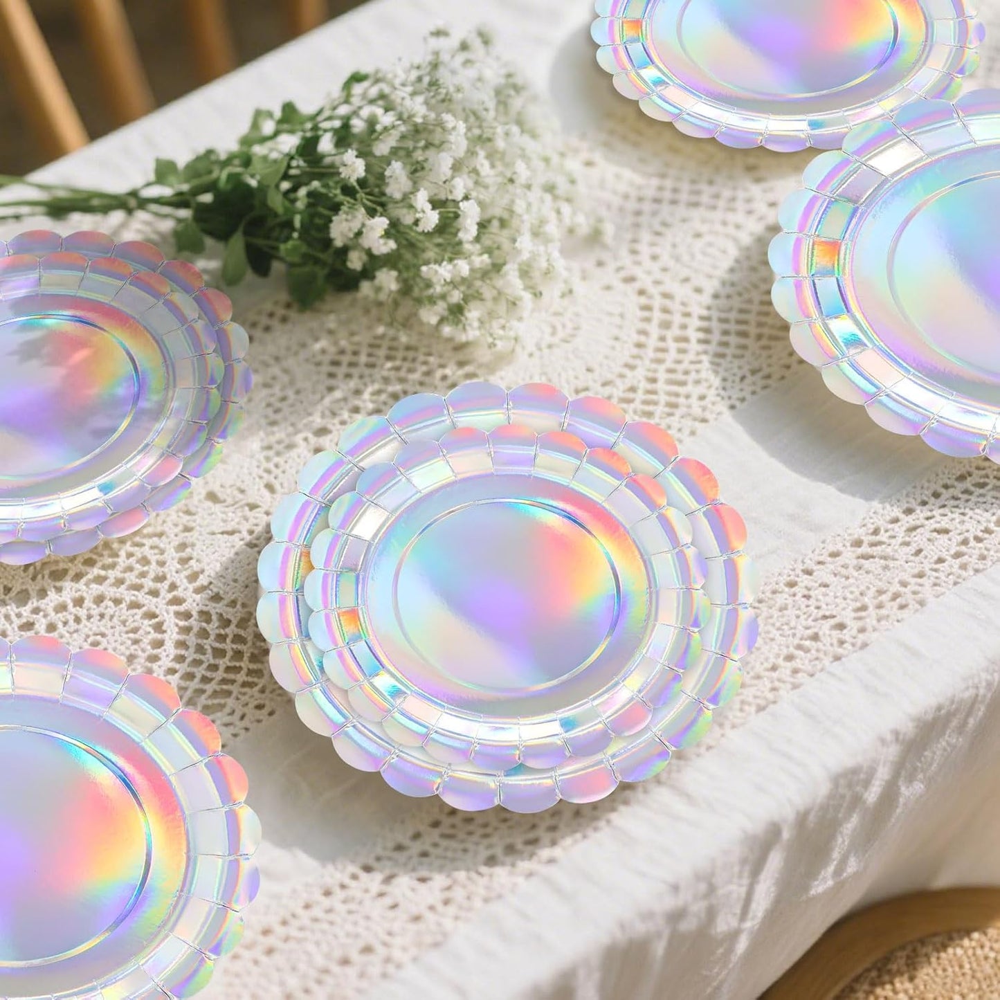 50 Pcs Yellow Scalloped Paper Plates 25 × 7'' and 25 × 9'' Disposable Yellow Scalloped Dinner Plates for Wedding Baby Shower Birthday Party Disposable Dessert Plate