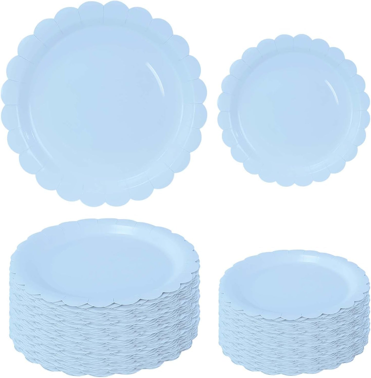 50 Pcs Yellow Scalloped Paper Plates 25 × 7'' and 25 × 9'' Disposable Yellow Scalloped Dinner Plates for Wedding Baby Shower Birthday Party Disposable Dessert Plate