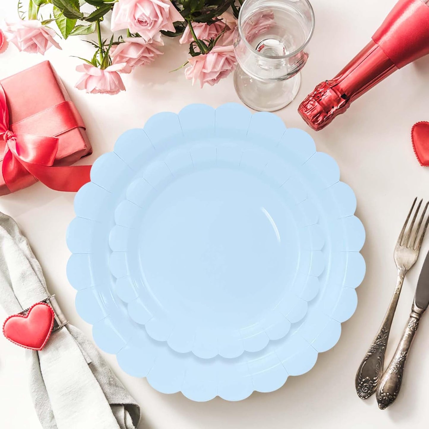 50 Pcs Yellow Scalloped Paper Plates 25 × 7'' and 25 × 9'' Disposable Yellow Scalloped Dinner Plates for Wedding Baby Shower Birthday Party Disposable Dessert Plate