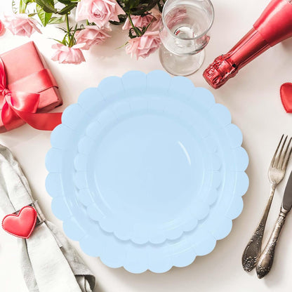 50 Pcs Yellow Scalloped Paper Plates 25 × 7'' and 25 × 9'' Disposable Yellow Scalloped Dinner Plates for Wedding Baby Shower Birthday Party Disposable Dessert Plate