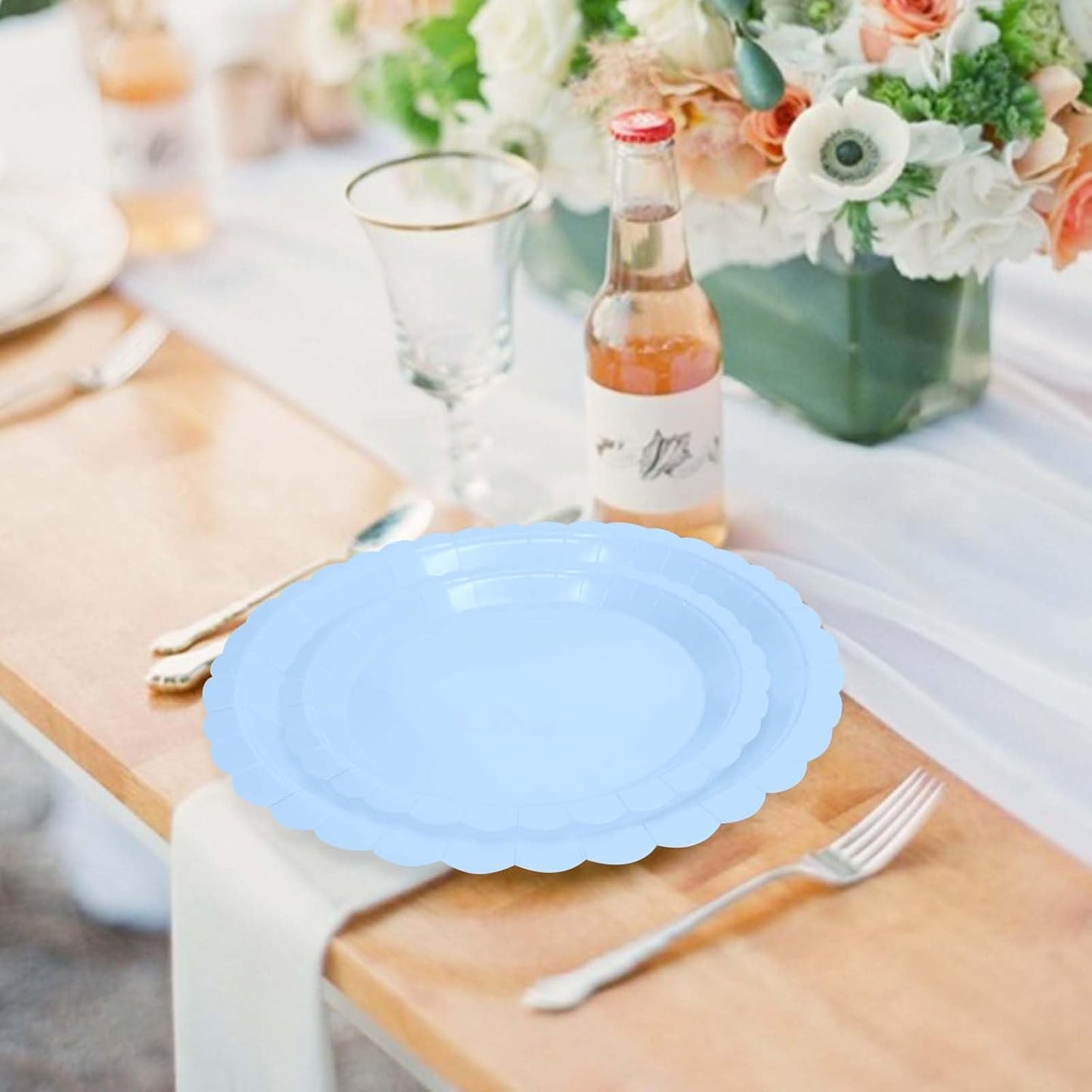 50 Pcs Yellow Scalloped Paper Plates 25 × 7'' and 25 × 9'' Disposable Yellow Scalloped Dinner Plates for Wedding Baby Shower Birthday Party Disposable Dessert Plate