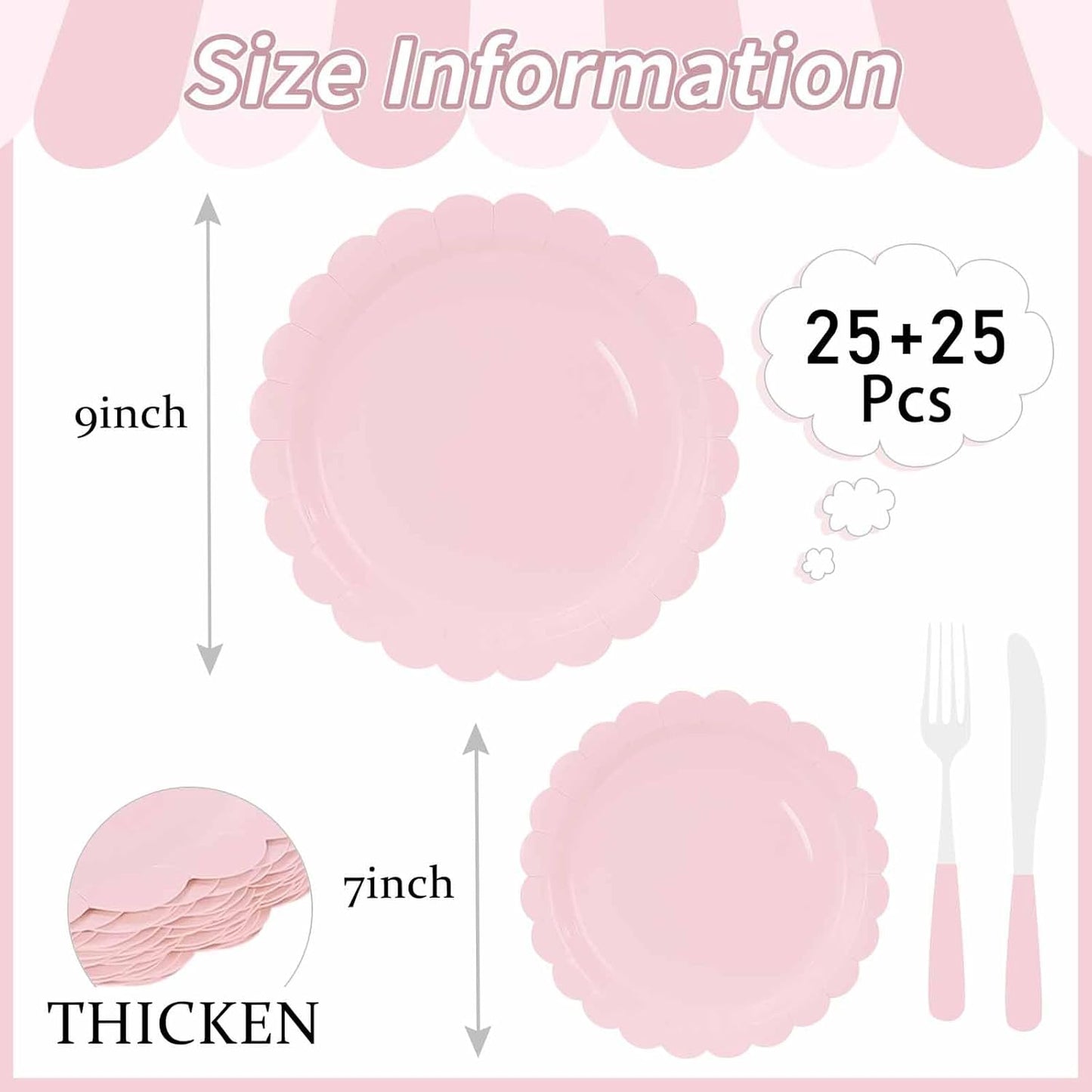 50 Pcs Yellow Scalloped Paper Plates 25 × 7'' and 25 × 9'' Disposable Yellow Scalloped Dinner Plates for Wedding Baby Shower Birthday Party Disposable Dessert Plate