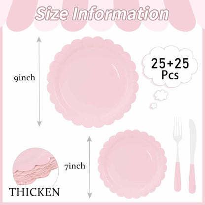 50 Pcs Yellow Scalloped Paper Plates 25 × 7'' and 25 × 9'' Disposable Yellow Scalloped Dinner Plates for Wedding Baby Shower Birthday Party Disposable Dessert Plate