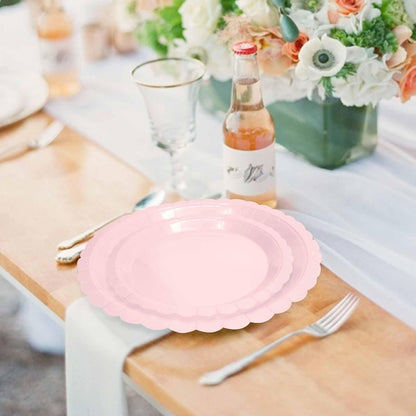 50 Pcs Yellow Scalloped Paper Plates 25 × 7'' and 25 × 9'' Disposable Yellow Scalloped Dinner Plates for Wedding Baby Shower Birthday Party Disposable Dessert Plate