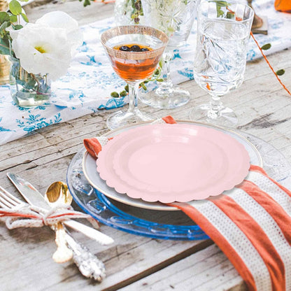 50 Pcs Yellow Scalloped Paper Plates 25 × 7'' and 25 × 9'' Disposable Yellow Scalloped Dinner Plates for Wedding Baby Shower Birthday Party Disposable Dessert Plate