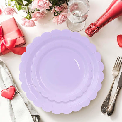 50 Pcs Yellow Scalloped Paper Plates 25 × 7'' and 25 × 9'' Disposable Yellow Scalloped Dinner Plates for Wedding Baby Shower Birthday Party Disposable Dessert Plate