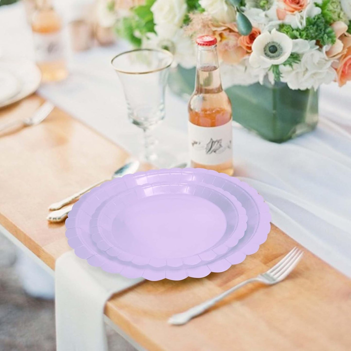 50 Pcs Yellow Scalloped Paper Plates 25 × 7'' and 25 × 9'' Disposable Yellow Scalloped Dinner Plates for Wedding Baby Shower Birthday Party Disposable Dessert Plate