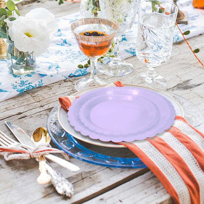 50 Pcs Yellow Scalloped Paper Plates 25 × 7'' and 25 × 9'' Disposable Yellow Scalloped Dinner Plates for Wedding Baby Shower Birthday Party Disposable Dessert Plate