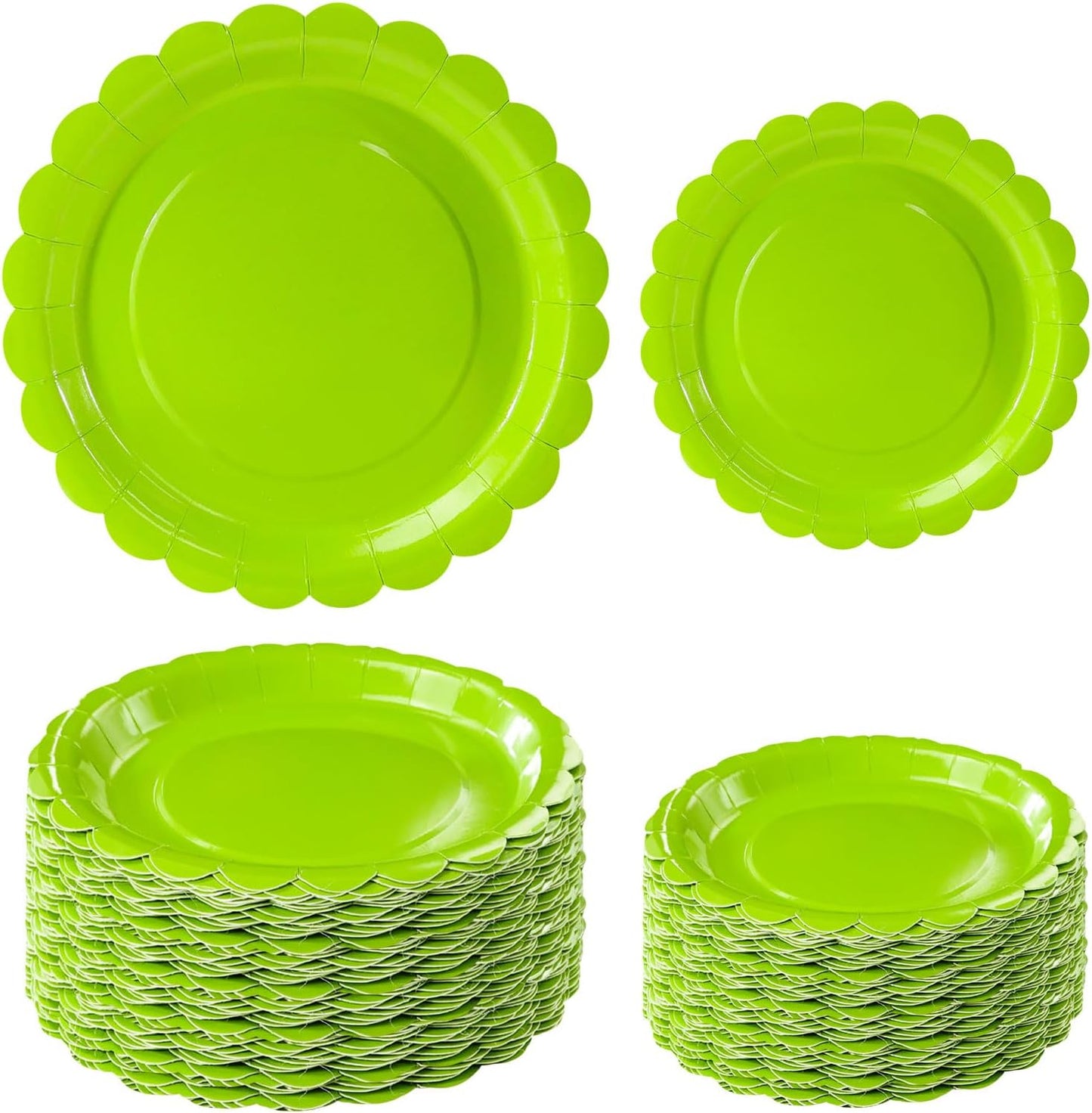 50 Pcs Yellow Scalloped Paper Plates 25 × 7'' and 25 × 9'' Disposable Yellow Scalloped Dinner Plates for Wedding Baby Shower Birthday Party Disposable Dessert Plate