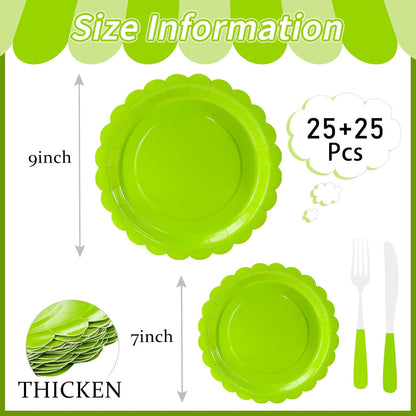 50 Pcs Yellow Scalloped Paper Plates 25 × 7'' and 25 × 9'' Disposable Yellow Scalloped Dinner Plates for Wedding Baby Shower Birthday Party Disposable Dessert Plate