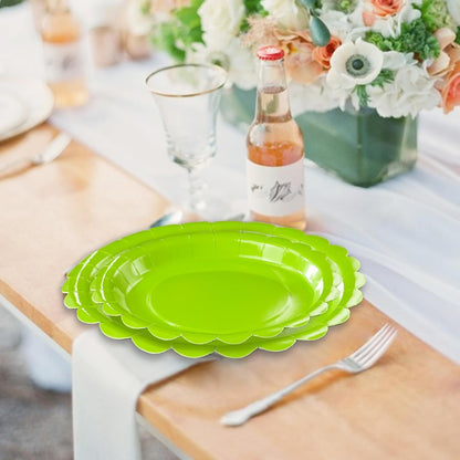50 Pcs Yellow Scalloped Paper Plates 25 × 7'' and 25 × 9'' Disposable Yellow Scalloped Dinner Plates for Wedding Baby Shower Birthday Party Disposable Dessert Plate
