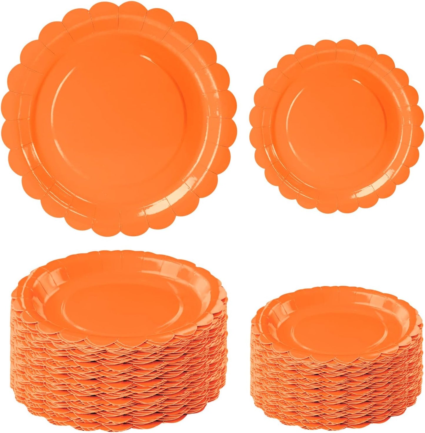 50 Pcs Yellow Scalloped Paper Plates 25 × 7'' and 25 × 9'' Disposable Yellow Scalloped Dinner Plates for Wedding Baby Shower Birthday Party Disposable Dessert Plate