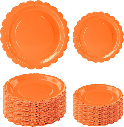 50 Pcs Yellow Scalloped Paper Plates 25 × 7'' and 25 × 9'' Disposable Yellow Scalloped Dinner Plates for Wedding Baby Shower Birthday Party Disposable Dessert Plate