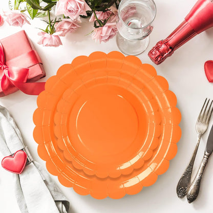 50 Pcs Yellow Scalloped Paper Plates 25 × 7'' and 25 × 9'' Disposable Yellow Scalloped Dinner Plates for Wedding Baby Shower Birthday Party Disposable Dessert Plate