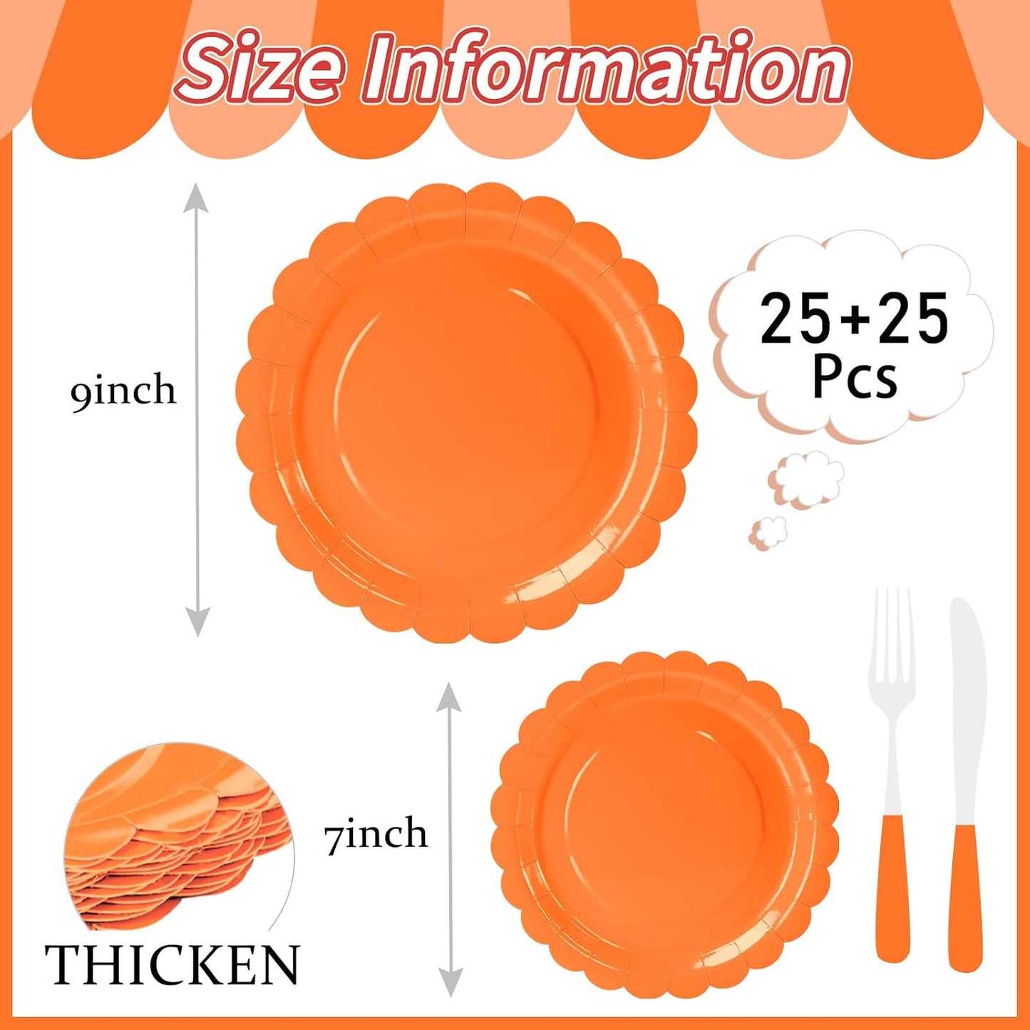 50 Pcs Yellow Scalloped Paper Plates 25 × 7'' and 25 × 9'' Disposable Yellow Scalloped Dinner Plates for Wedding Baby Shower Birthday Party Disposable Dessert Plate