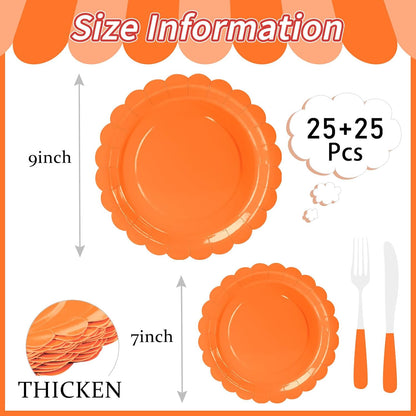 50 Pcs Yellow Scalloped Paper Plates 25 × 7'' and 25 × 9'' Disposable Yellow Scalloped Dinner Plates for Wedding Baby Shower Birthday Party Disposable Dessert Plate