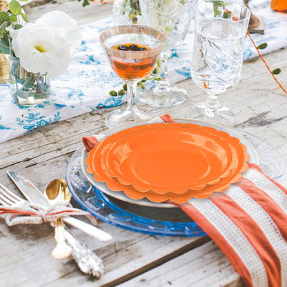 50 Pcs Yellow Scalloped Paper Plates 25 × 7'' and 25 × 9'' Disposable Yellow Scalloped Dinner Plates for Wedding Baby Shower Birthday Party Disposable Dessert Plate