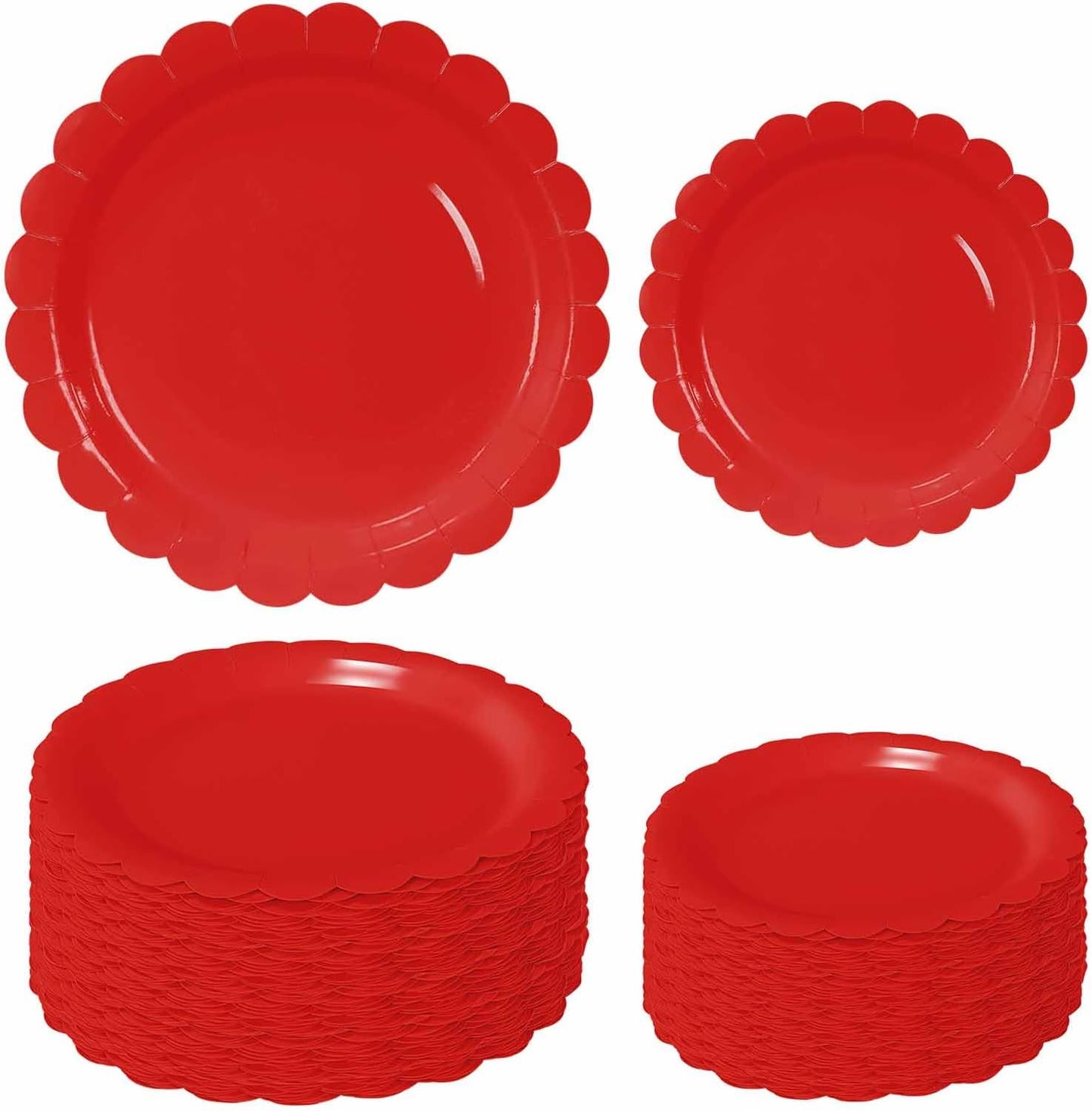50 Pcs Yellow Scalloped Paper Plates 25 × 7'' and 25 × 9'' Disposable Yellow Scalloped Dinner Plates for Wedding Baby Shower Birthday Party Disposable Dessert Plate