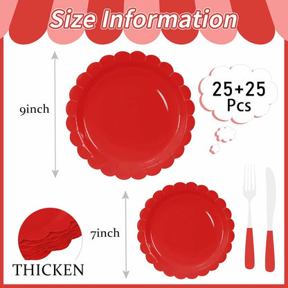 50 Pcs Yellow Scalloped Paper Plates 25 × 7'' and 25 × 9'' Disposable Yellow Scalloped Dinner Plates for Wedding Baby Shower Birthday Party Disposable Dessert Plate